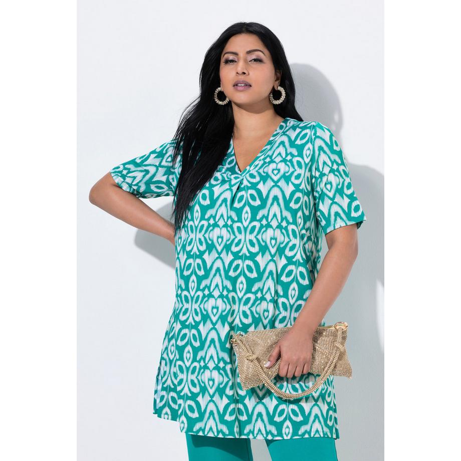 Ulla Popken Slinky Longshirt Florales Design V-Ausschnitt Halbarm  