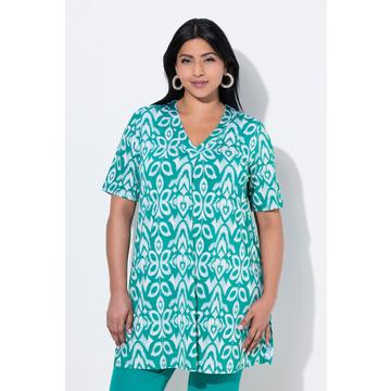 Slinky-Longshirt, florales Design, V-Ausschnitt, Halbarm