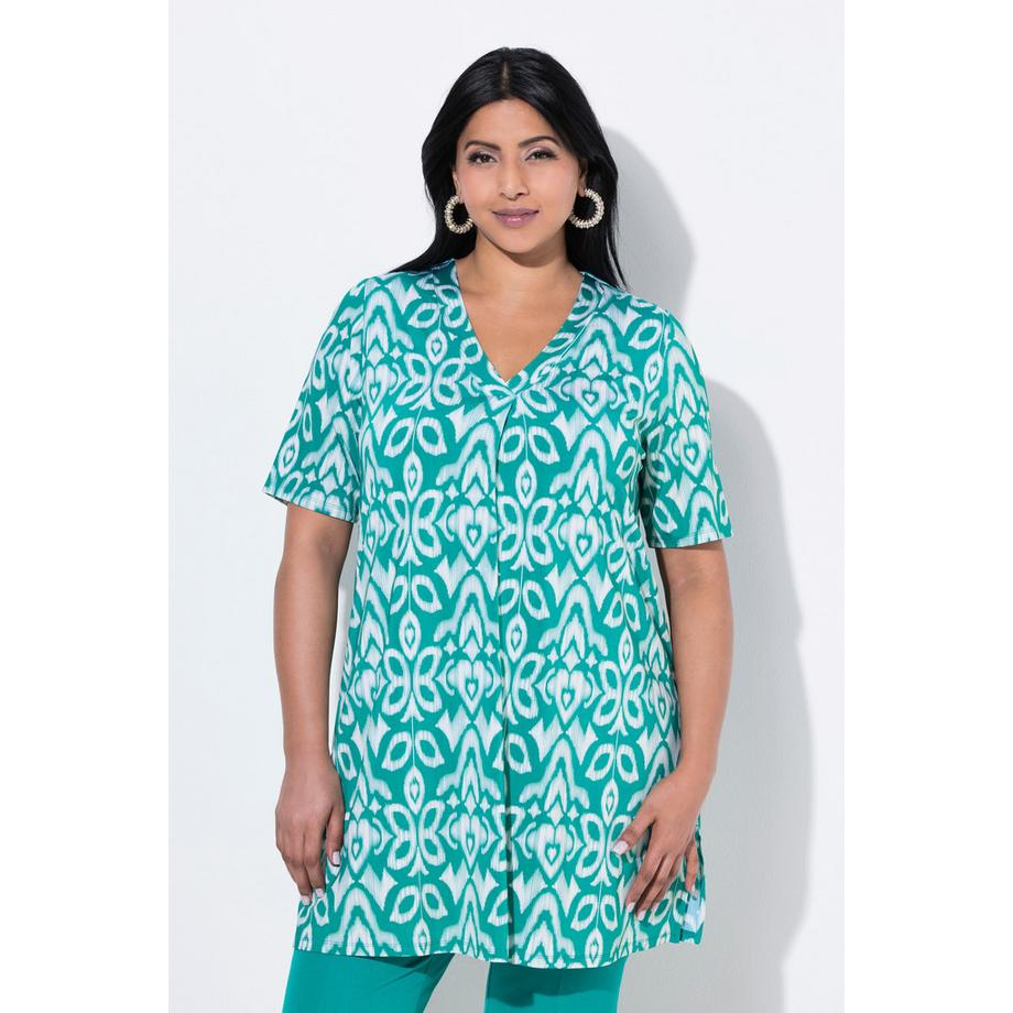 Ulla Popken Slinky Longshirt Florales Design V-Ausschnitt Halbarm  