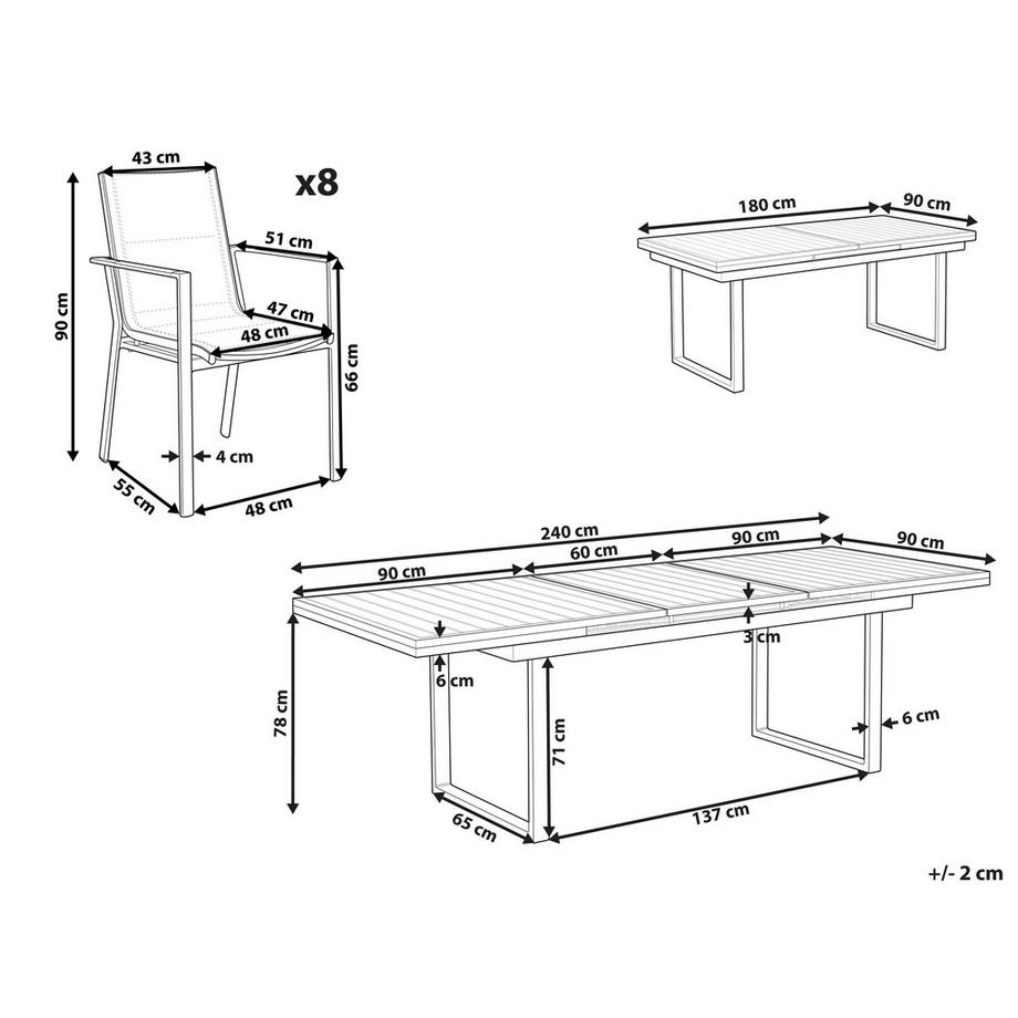 Beliani Ensemble de salle à manger de jardin pour 8 personnes en Aluminium  VALCANETTO/BUSSETO  
