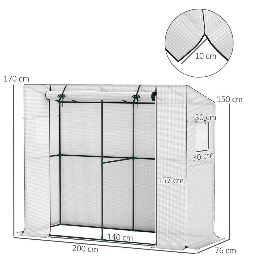 Northio Serra con porta scorrevole, 2 finestre, serra in pellicola resistente all'inverno in acciaio, serra per balcone, giardino, serra per pomodori con protezione UV 200x76x170cm serra per pomodori per fiori di ortaggi, bianca  