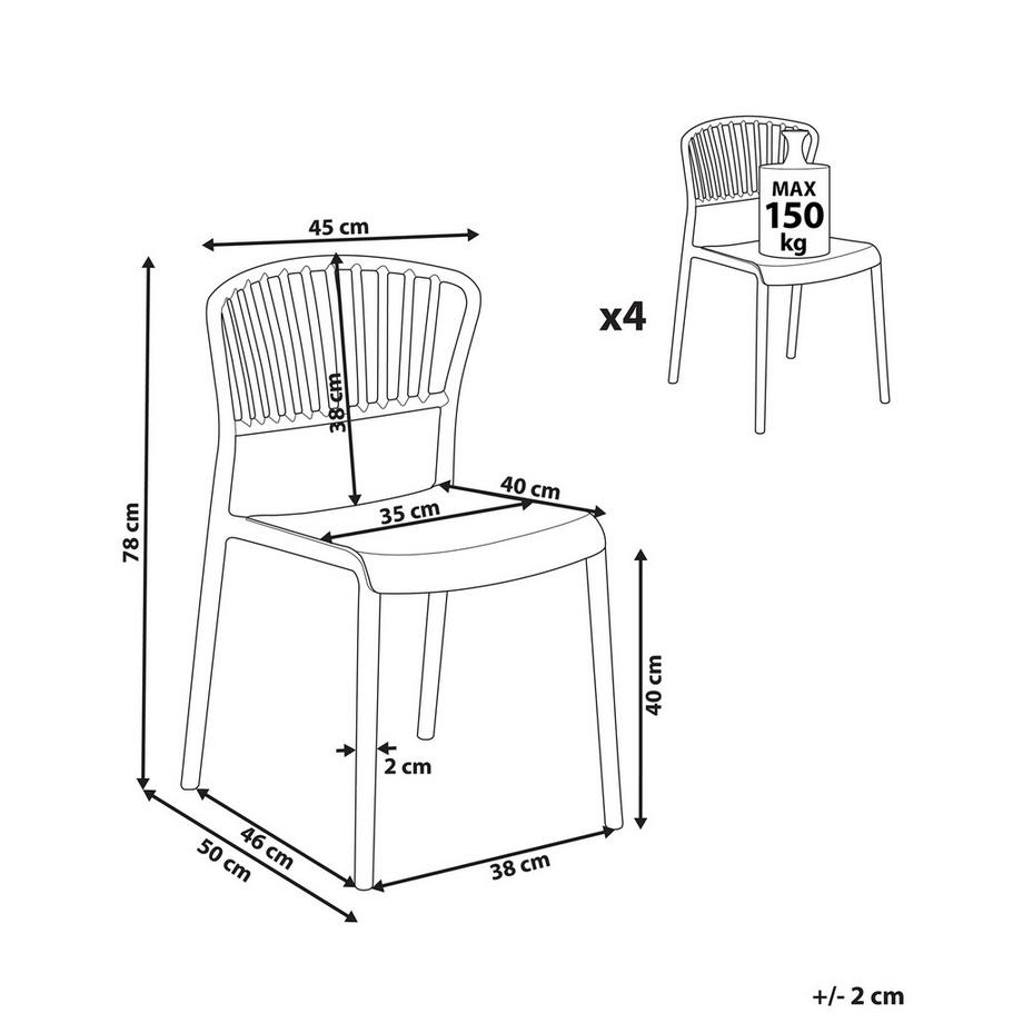 Beliani Lot de 4 chaises de jardin en Polypropylène Rétro GELA  