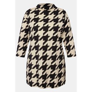 Ulla Popken  Sweat-shirt oversized à col montant et manches 3/4, motif pied-de-poule 