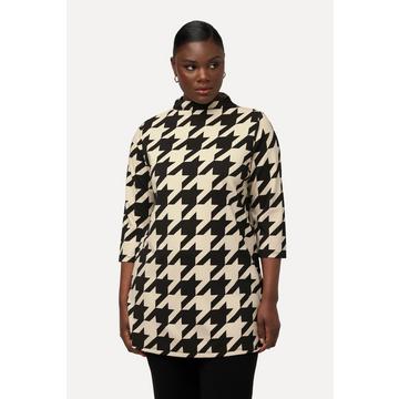 Sweat-shirt oversized à col montant et manches 3/4, motif pied-de-poule