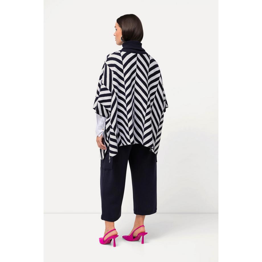 Ulla Popken Jacquard Strick Rollkragen Poncho Cape  