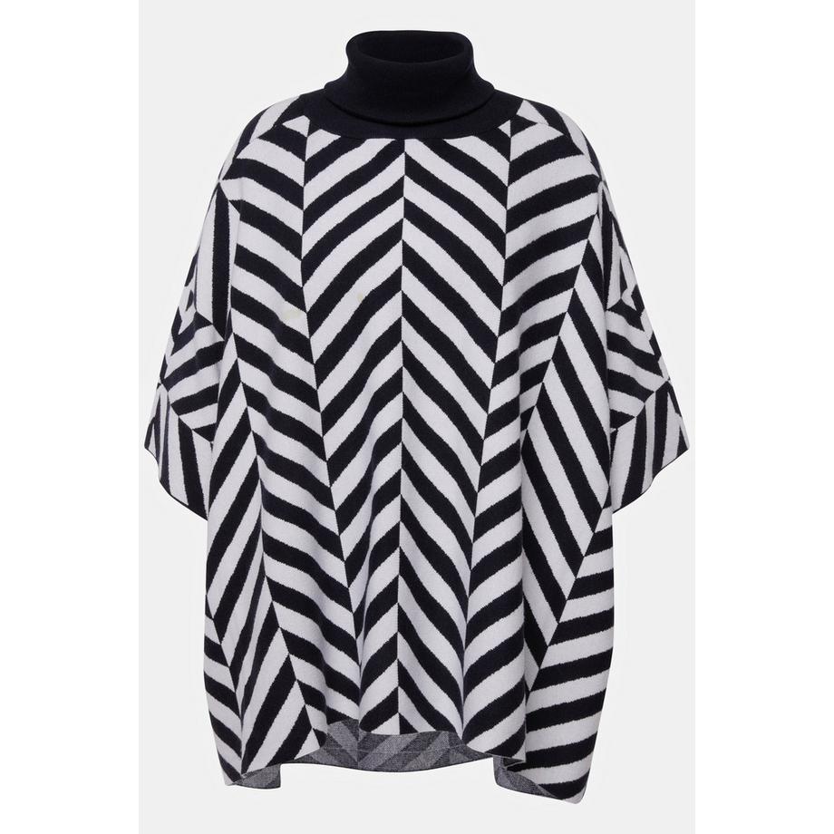 Ulla Popken Jacquard Strick Rollkragen Poncho Cape  