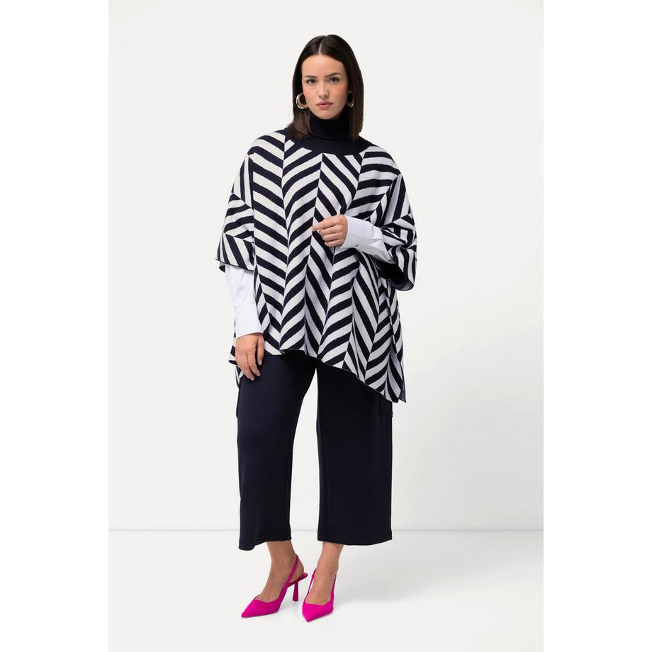 Ulla Popken Jacquard Strick Rollkragen Poncho Cape  