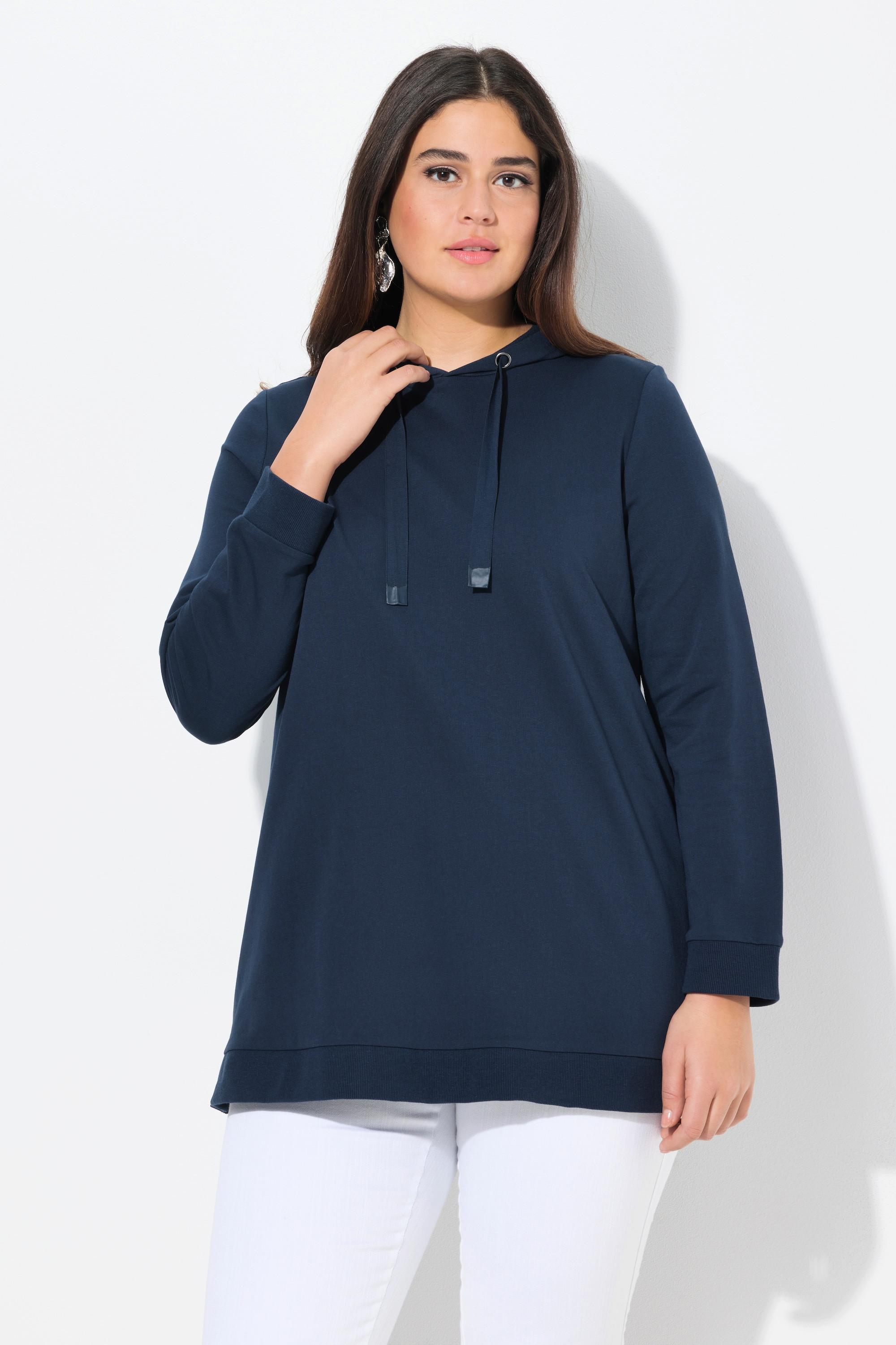 Ulla Popken  Long sweat-shirt à capuche, manches longues et coupe évasée 