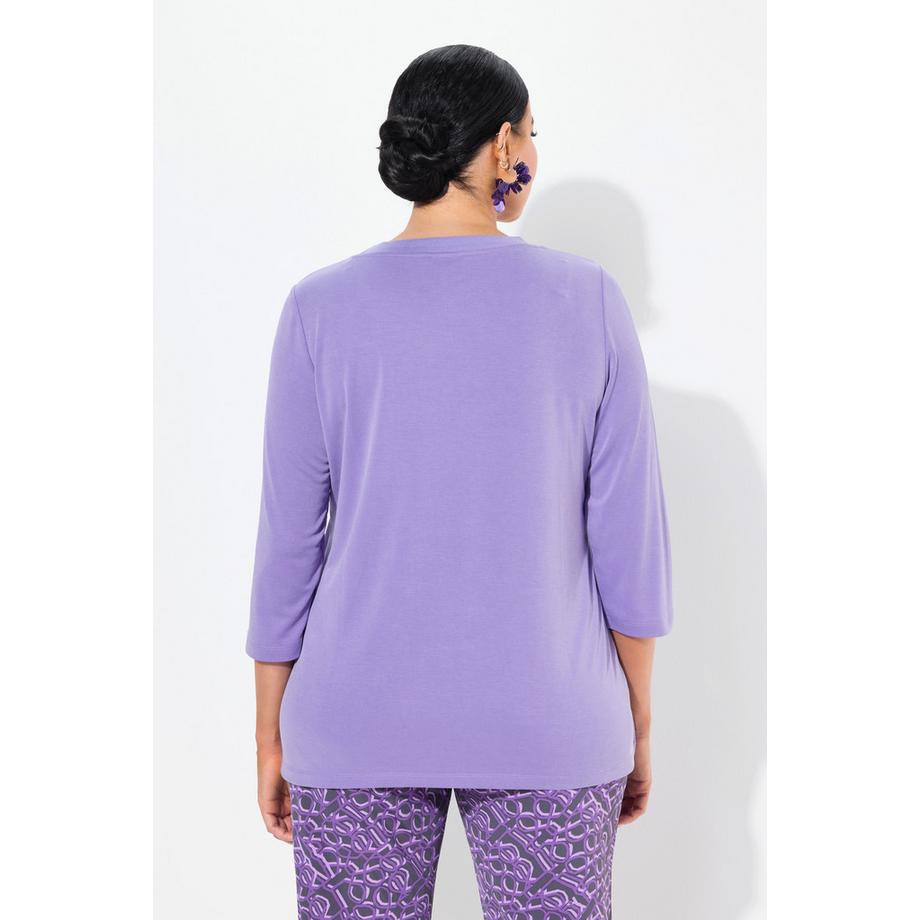 Ulla Popken Maglia Orlo a Costine Scollo a Girocollo Maniche 3/4  