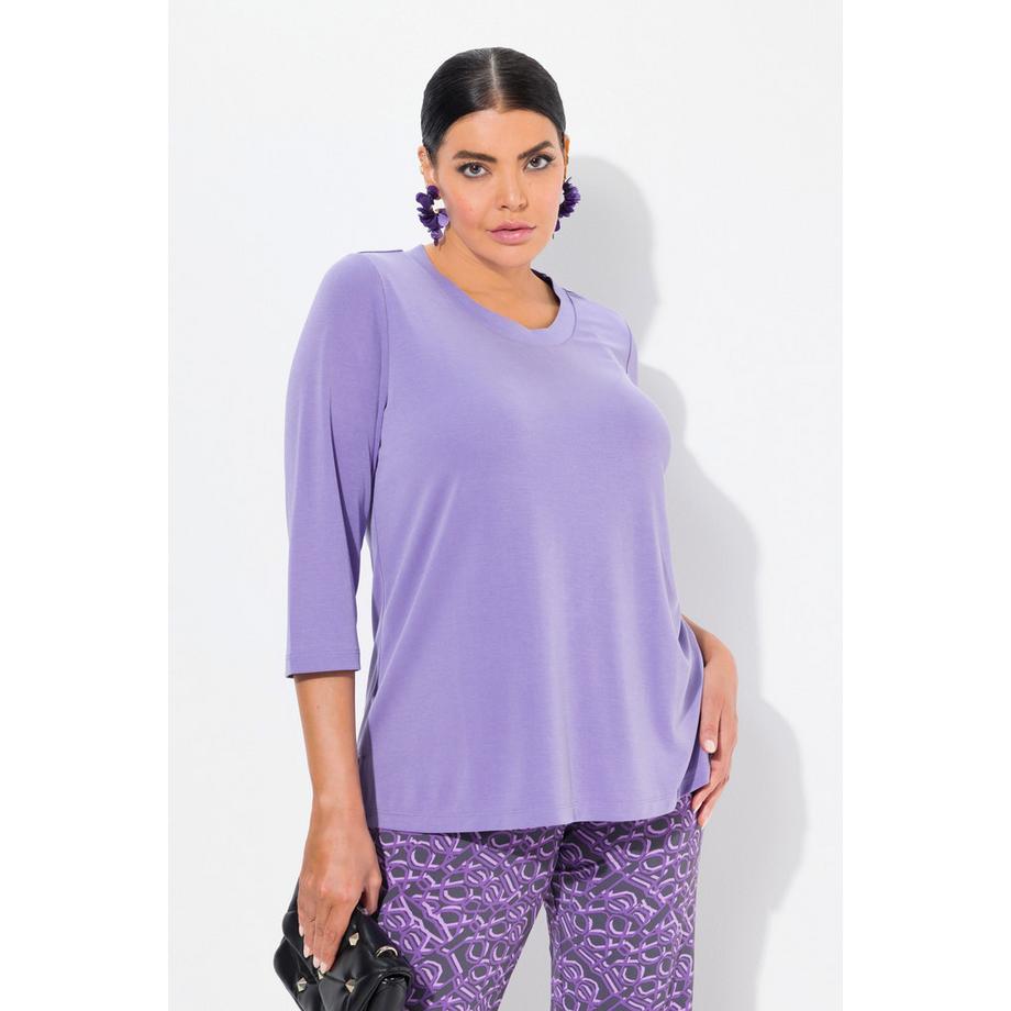 Ulla Popken Maglia Orlo a Costine Scollo a Girocollo Maniche 3/4  