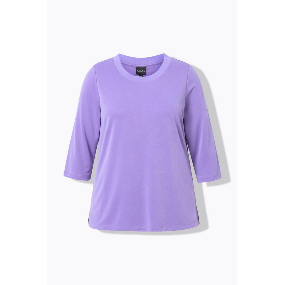 Ulla Popken Maglia Orlo a Costine Scollo a Girocollo Maniche 3/4  