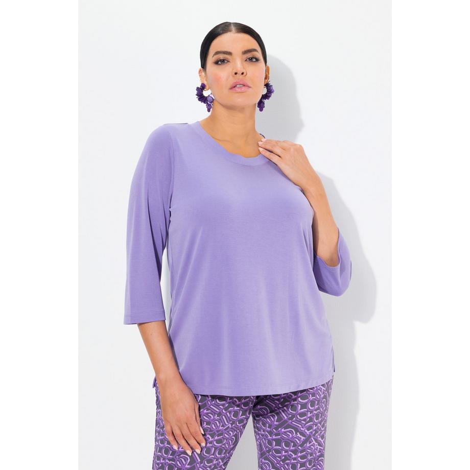 Ulla Popken Maglia Orlo a Costine Scollo a Girocollo Maniche 3/4  