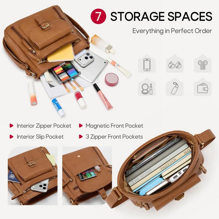 Only-bags.store Wasserdichte Umhängetasche für Damen mit mehreren Fächern  