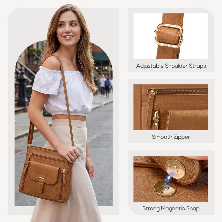 Only-bags.store Wasserdichte Umhängetasche für Damen mit mehreren Fächern  