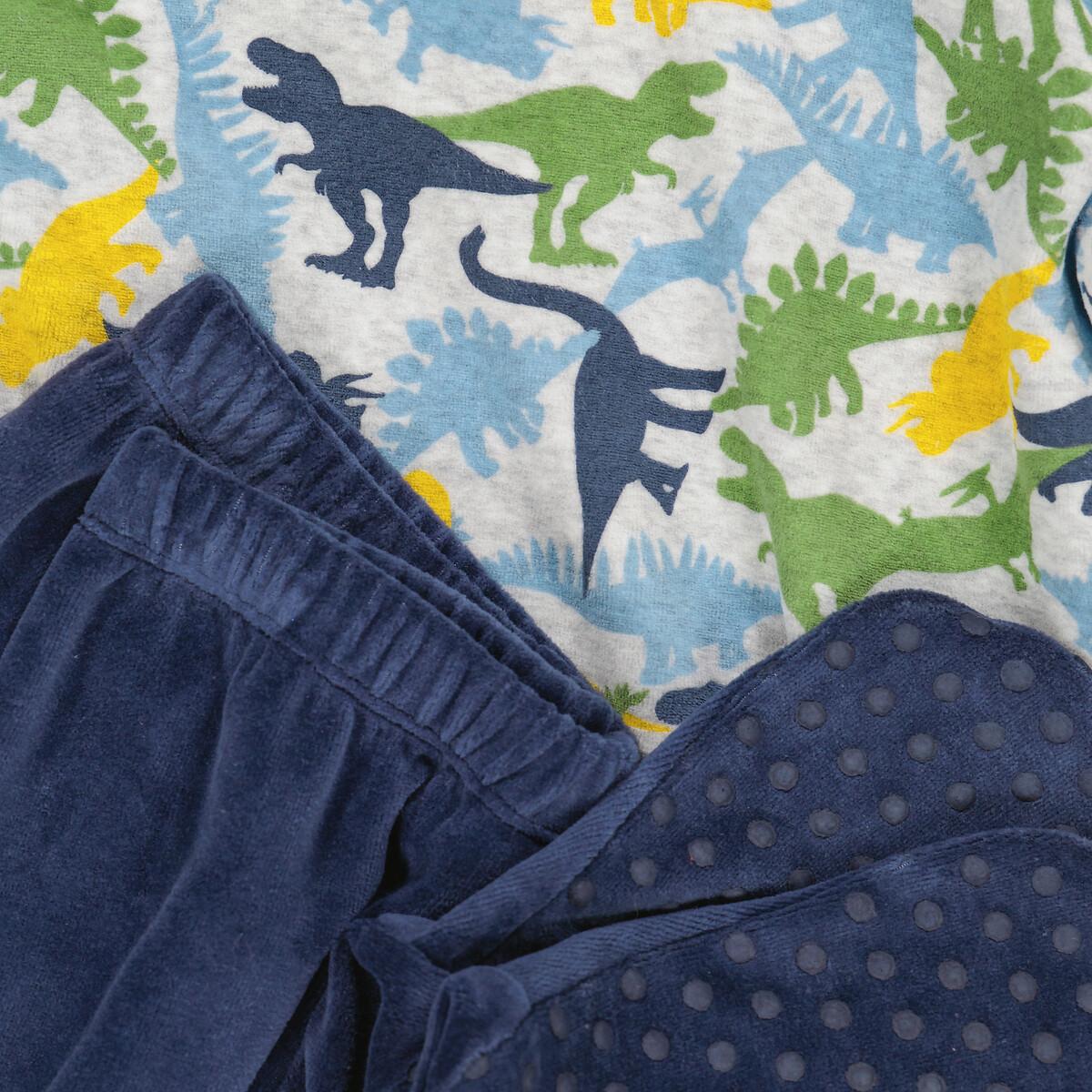 La Redoute Collections  Pyjama avec pieds en velours motif dinosaures 