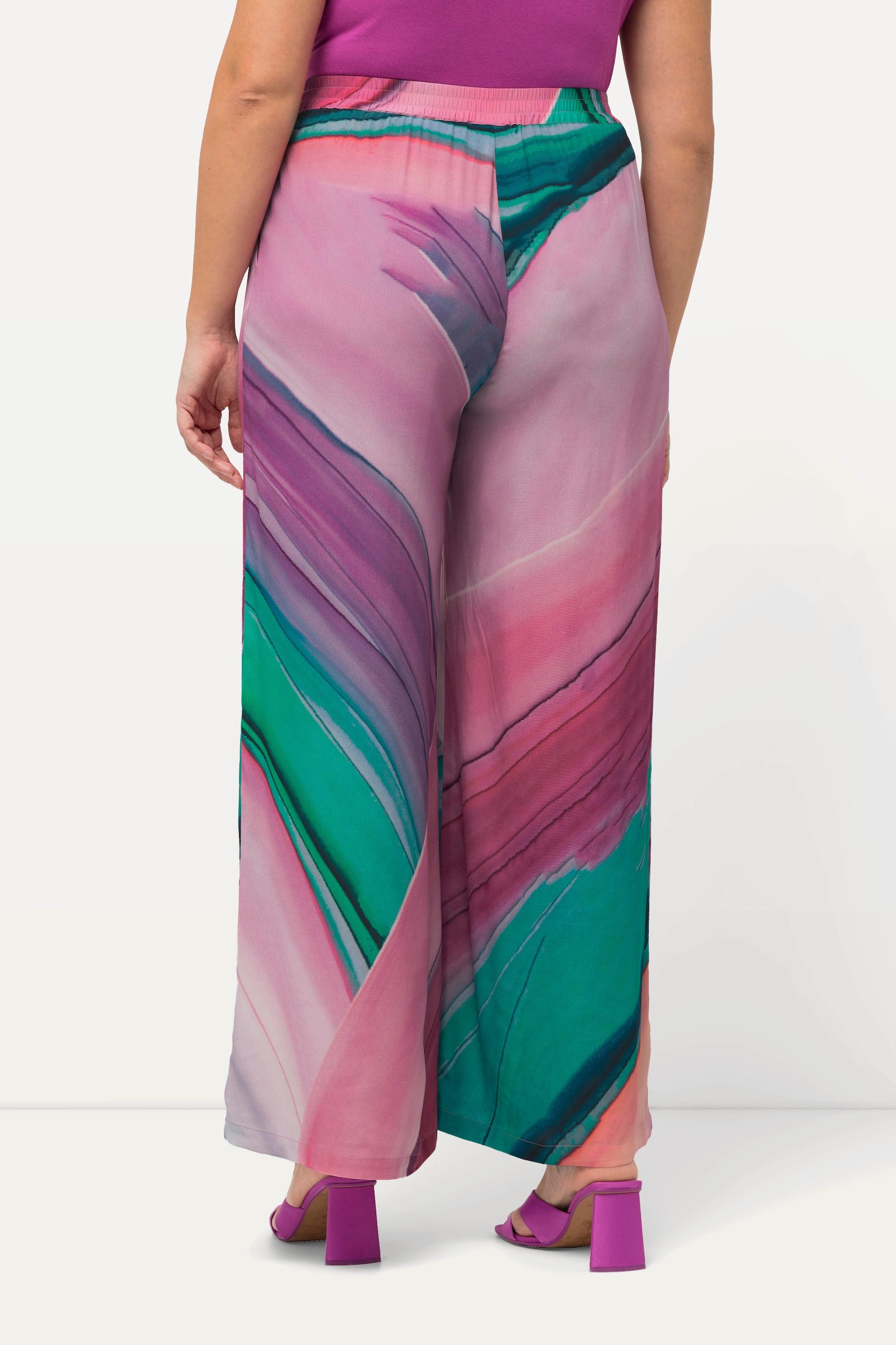 Ulla Popken  Pantalon avec dégradé de couleurs, jambe large et taille élastique 