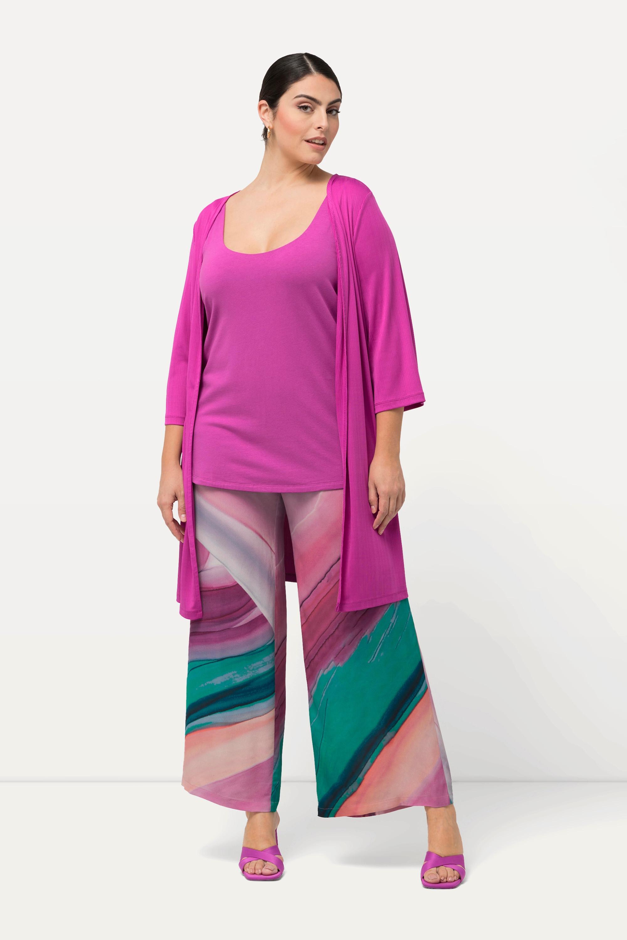 Ulla Popken  Pantalon avec dégradé de couleurs, jambe large et taille élastique 