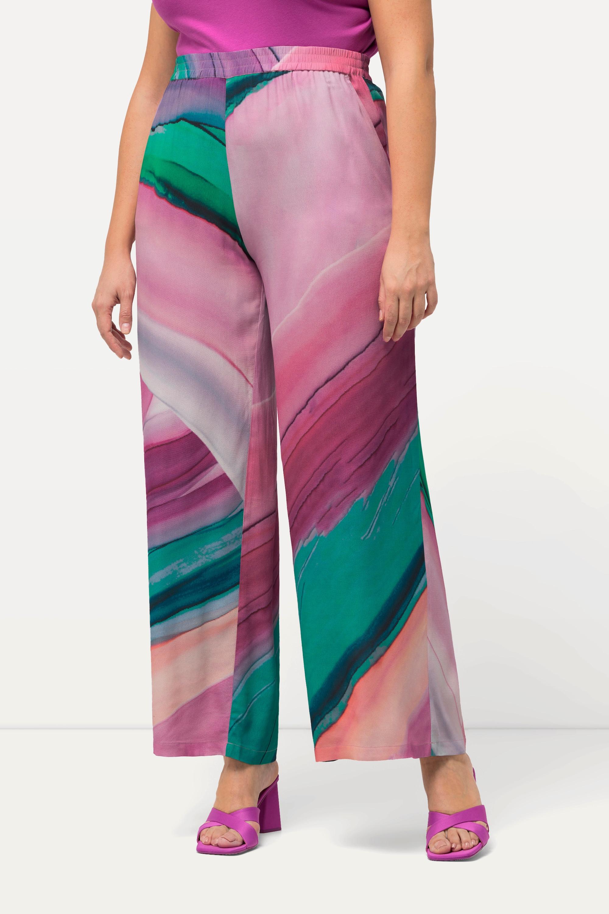 Ulla Popken  Pantalon avec dégradé de couleurs, jambe large et taille élastique 