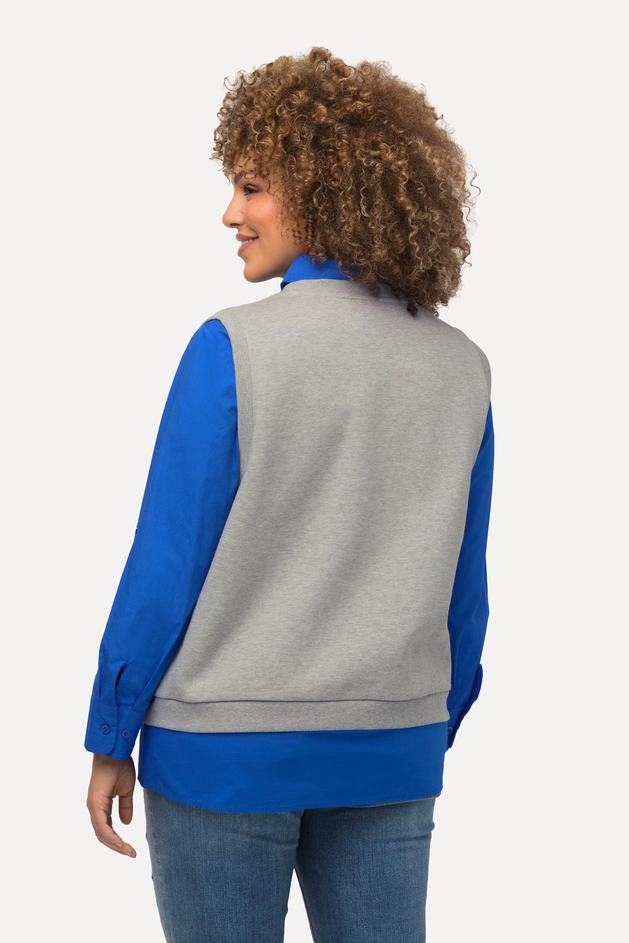 Ulla Popken  Sweat-Pullunder, College-Patch, V-Ausschnitt, ärmellos 