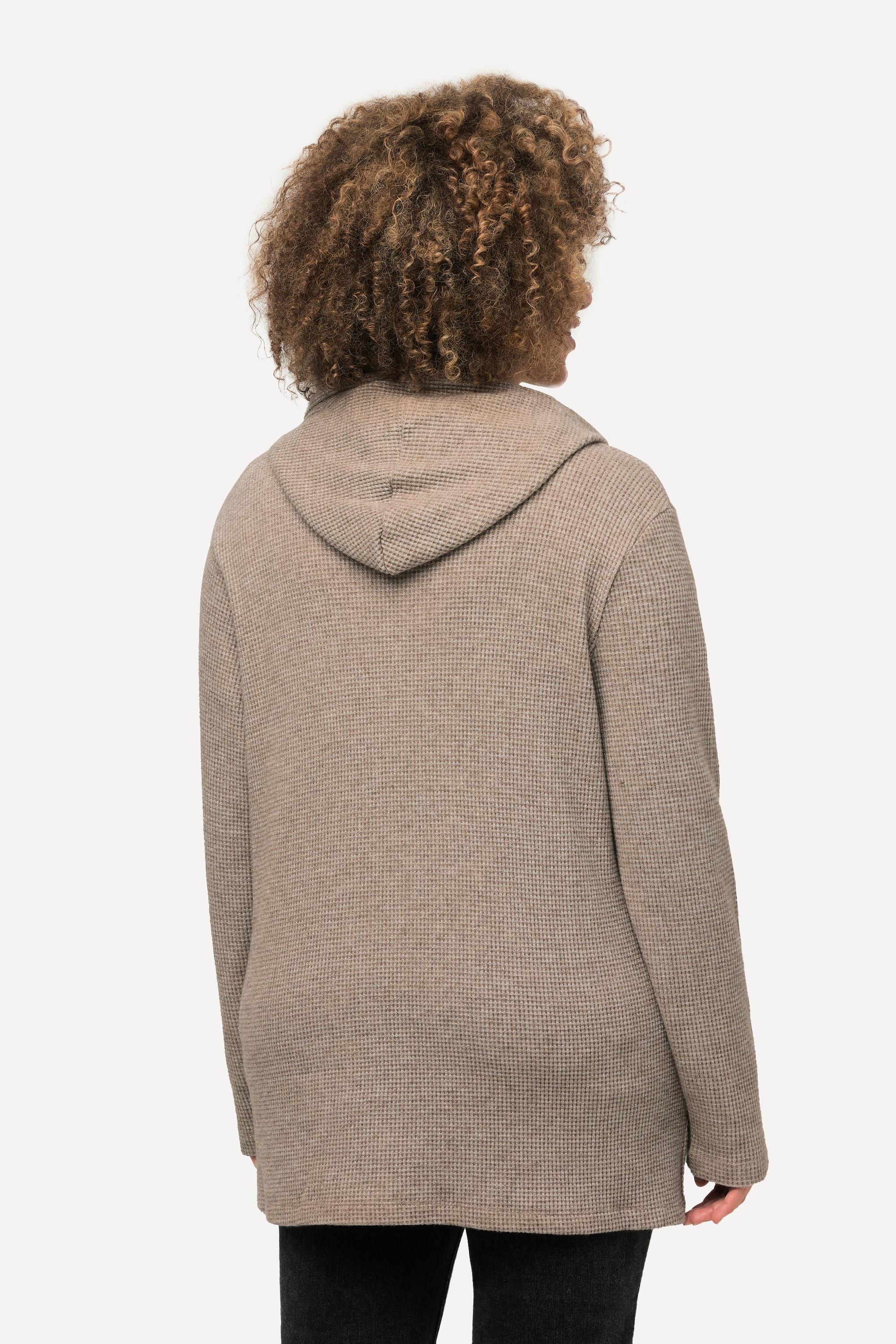 Ulla Popken  Sweat-shirt à capuche et manches longues, texture gaufrée 