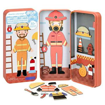 Magnetspiel Box Dress Up – Feuerwehrmann zum Ankleiden I Fördert Motorik + Fantasie I Ideal für Zuhause und als Reisespiel für Kinder I Magnet Spielzeug Kinder