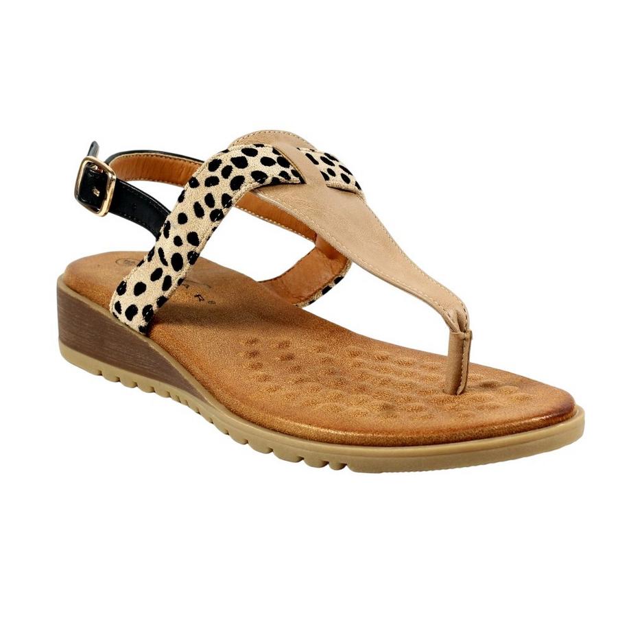 Lunar Gina Leopard Print Keilabsatz Zehentrenner Sandalen  