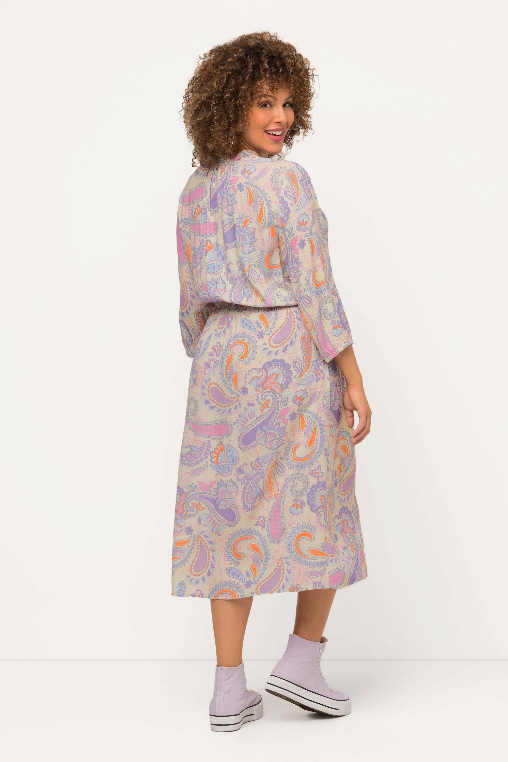 Ulla Popken  Kleid, Paisley, A-Linie, Stehkragen, 3/4-Arm 