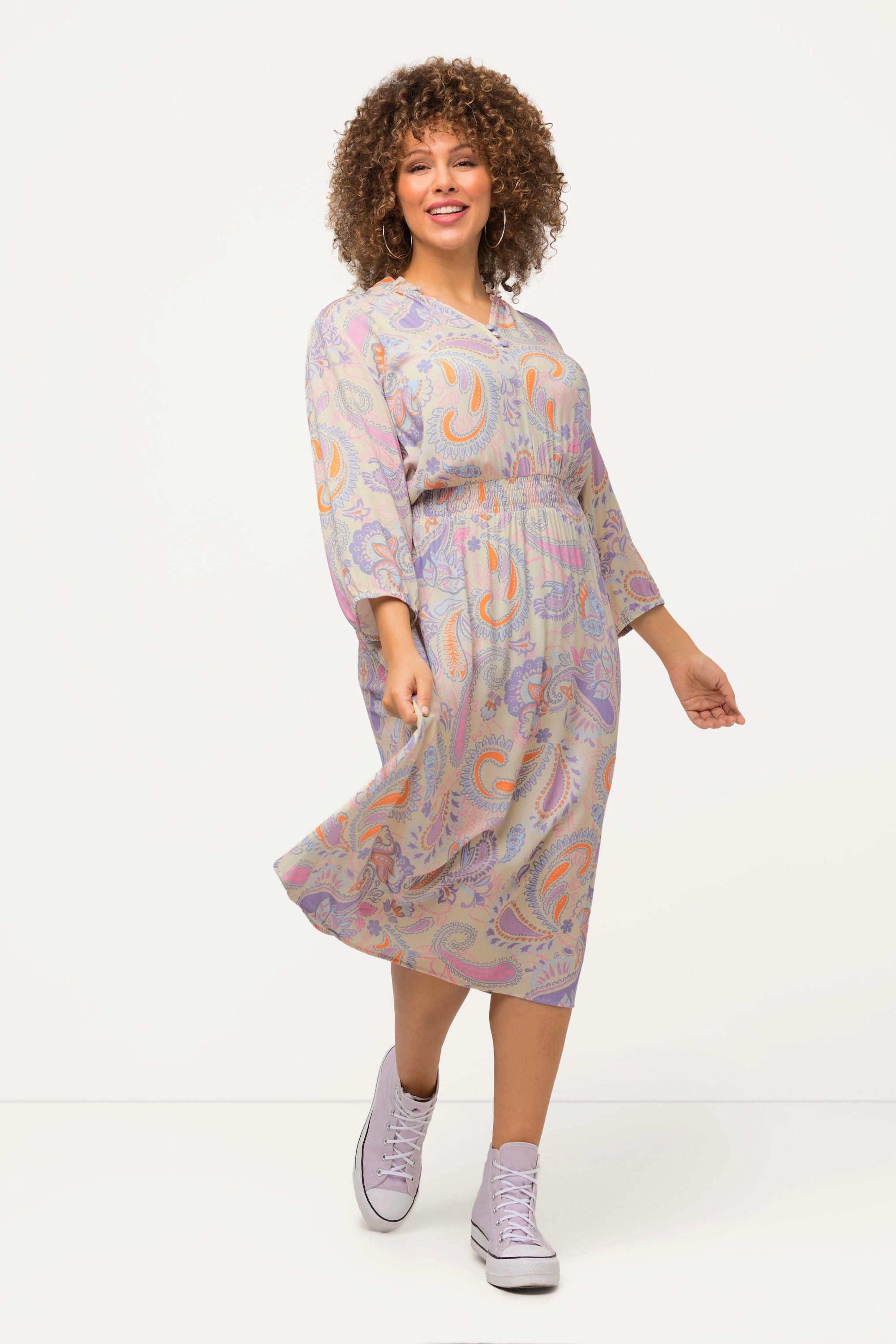 Ulla Popken  Robe trapèze à manches 3/4 et motif cachemire 