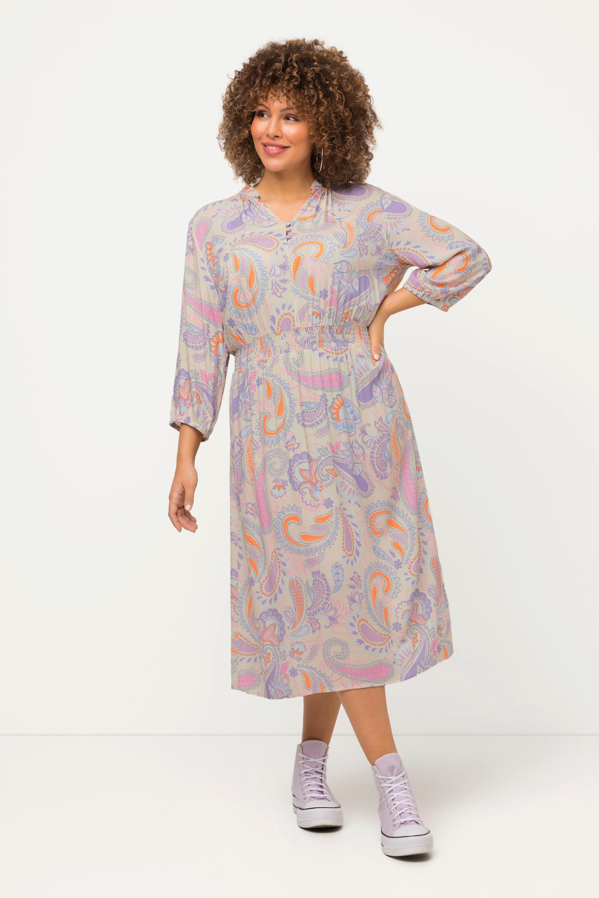 Ulla Popken  Kleid, Paisley, A-Linie, Stehkragen, 3/4-Arm 