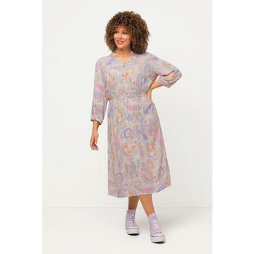 Kleid, Paisley, A-Linie, Stehkragen, 3/4-Arm