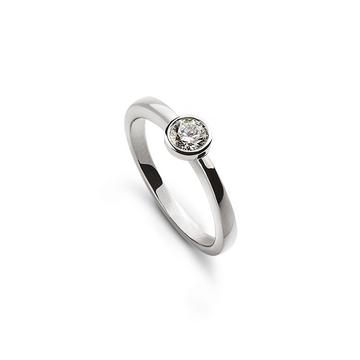 Solitär Ring Zargen-Fassung Weissgold 750, Brillant 0.15ct.