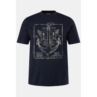 JP1880  T-shirt à manches courtes, col rond et imprimé ancre de bateau sur la poitrine bleu marine 