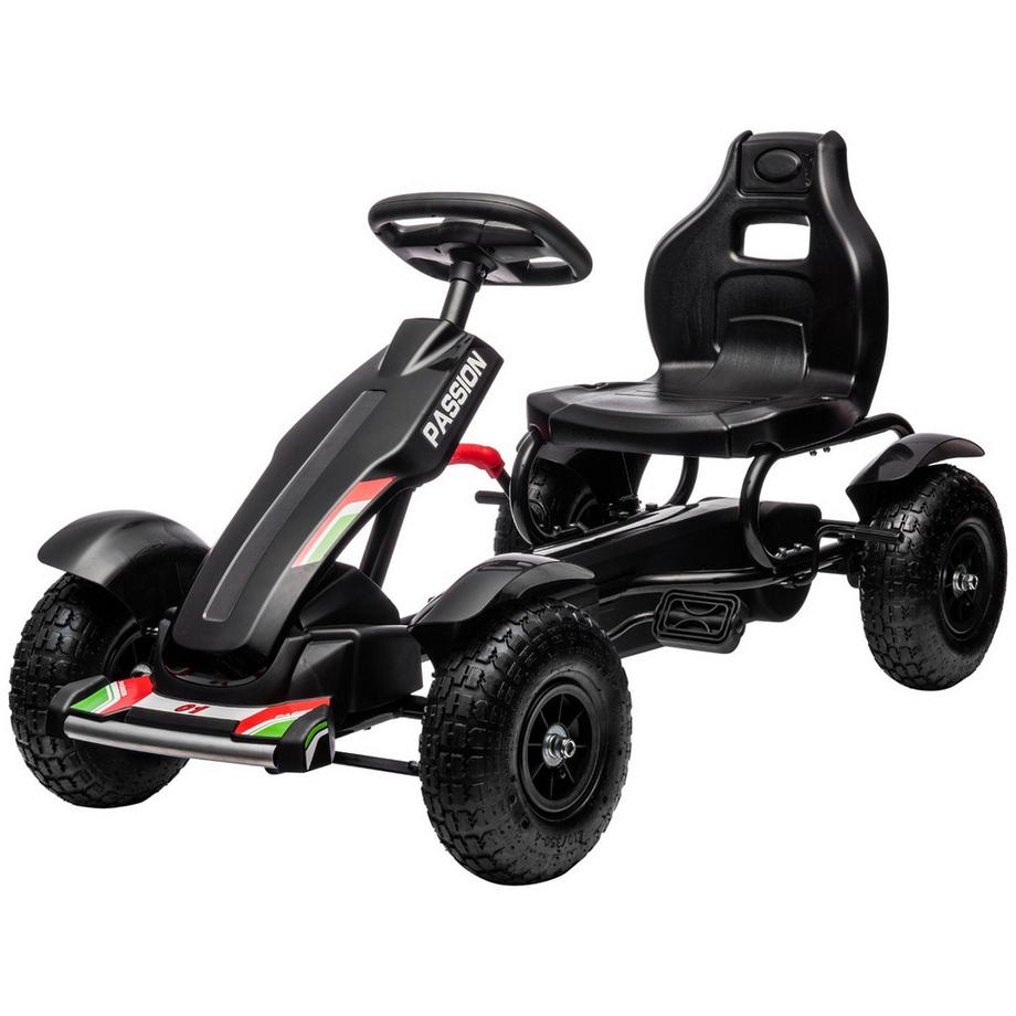 Northio  Go-Kart, véhicule à pédales, voiture à pédales avec freins à main, véhicule pour enfants avec siège réglable, pédale, Kettcar pour 5-12 ans, noir 