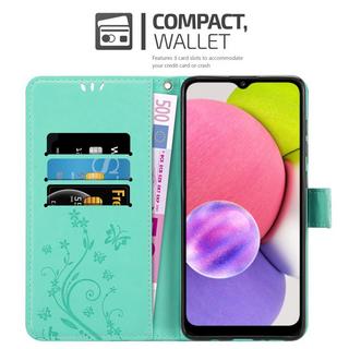 Cadorabo  Housse compatible avec Samsung Galaxy A03s - Coque de protection au design floral avec fermeture magnétique, fonction de support et emplacements pour cartes 