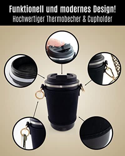 Only-bags.store  Cupholder Set - Becherhalter und Thermobecher zum Umhängen - Getränkehalter aus Neopren mit 