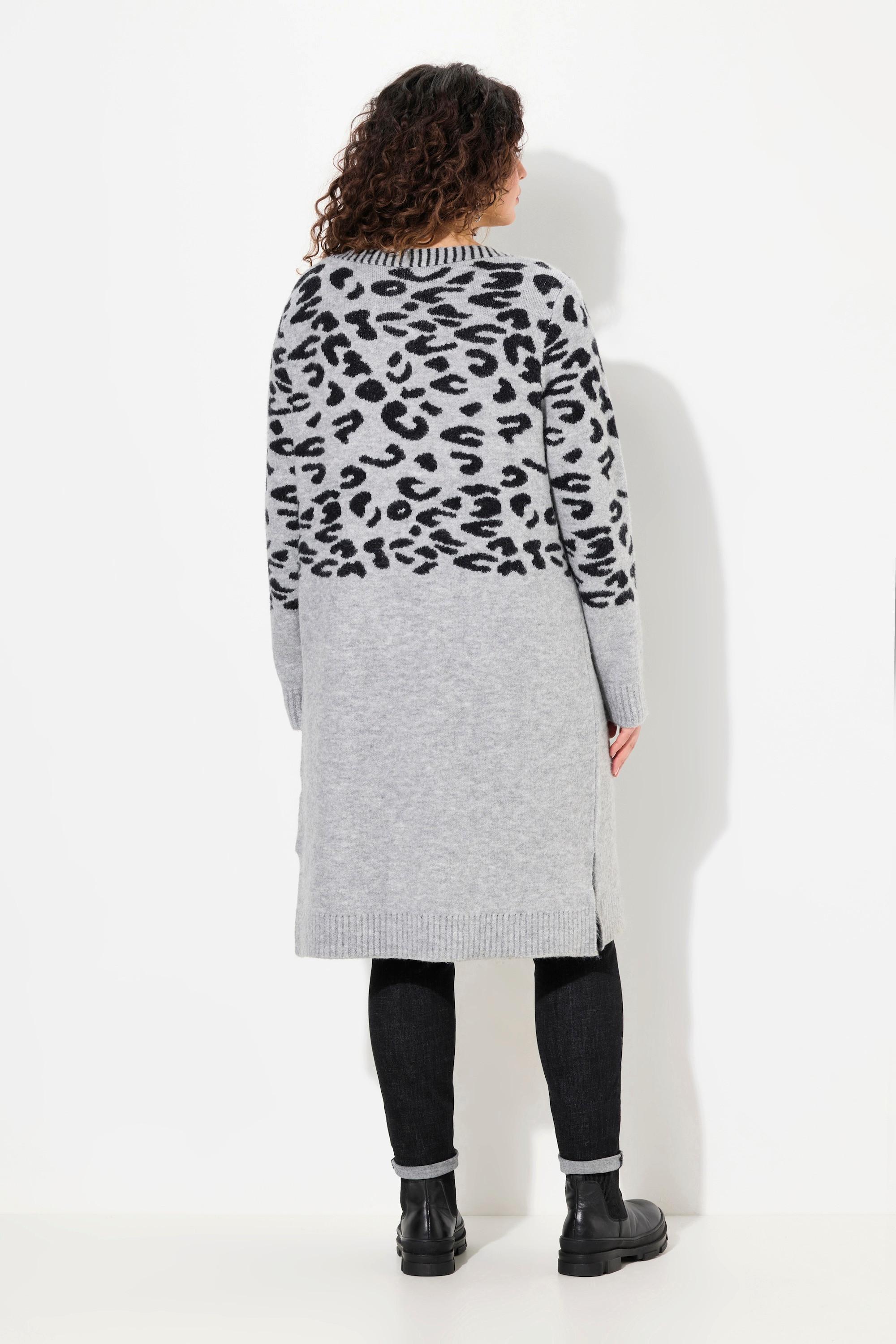 Ulla Popken  Cardigan lungo con design leopardato, scollo a V e maniche lunghe 