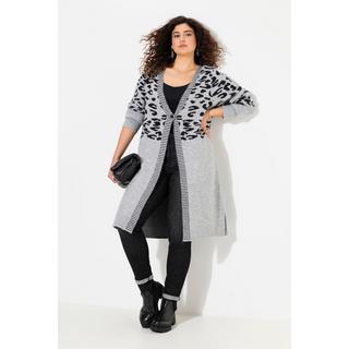 Ulla Popken  Cardigan lungo con design leopardato, scollo a V e maniche lunghe 