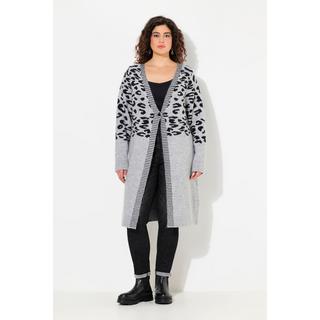 Ulla Popken  Cardigan lungo con design leopardato, scollo a V e maniche lunghe 