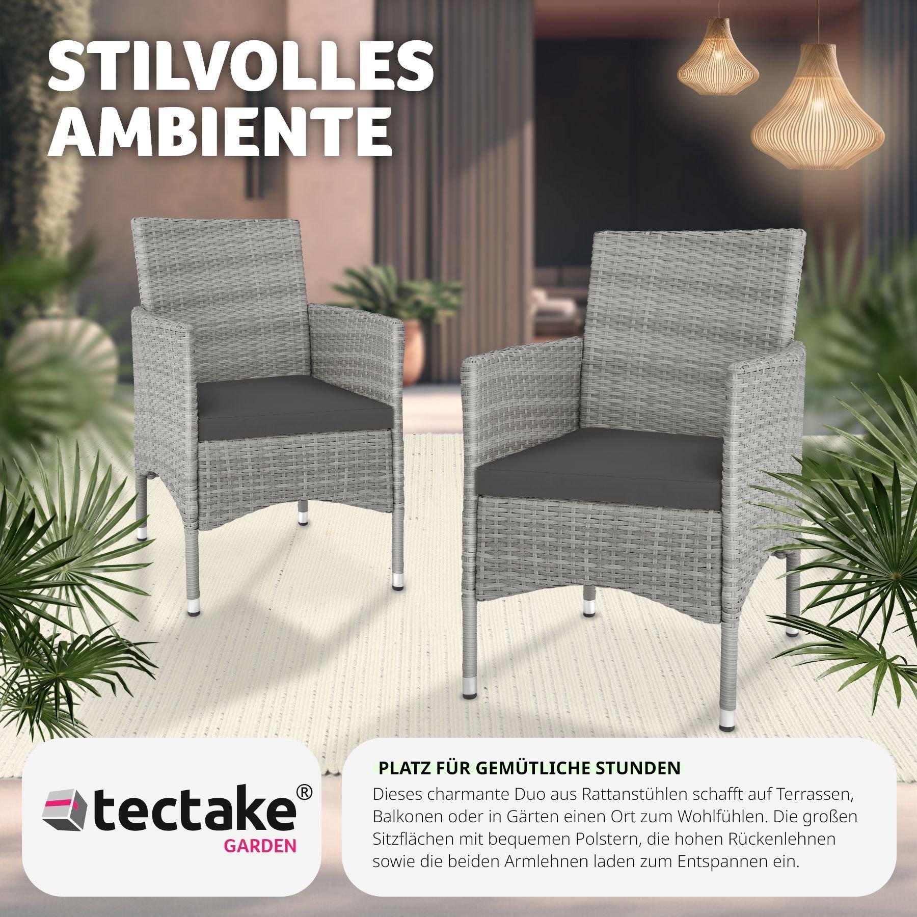 Tectake 2 Rattanstühle + 4 Sitzbezüge  