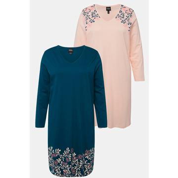 T-shirts de nuit avec motif fleurs. Décolleté en V et manches longues. Lot de 2.