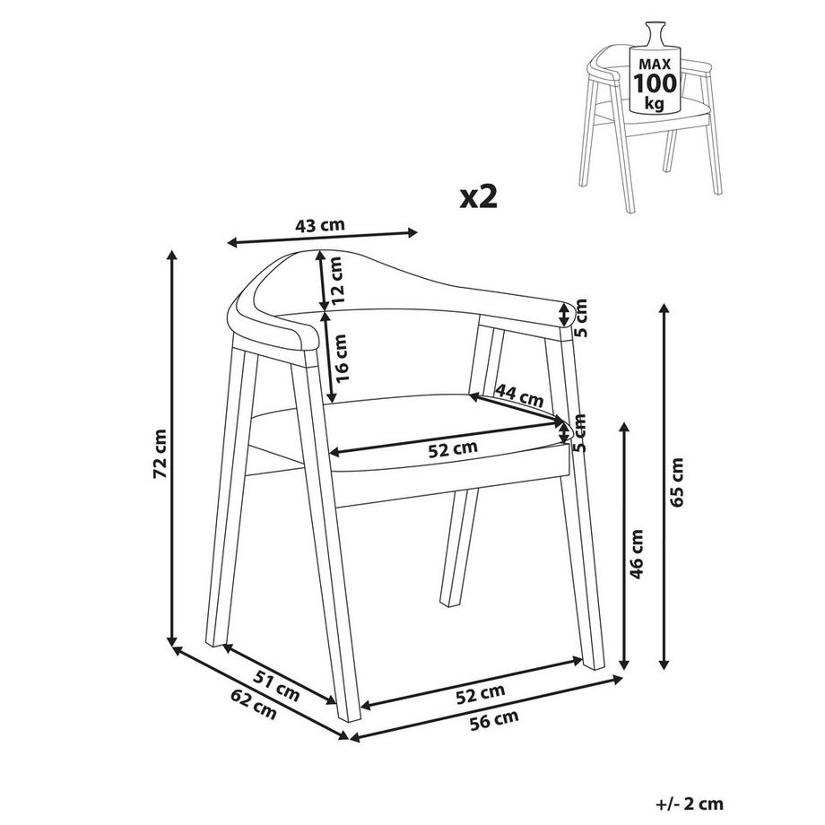 Beliani Esszimmerstuhl 2er Set aus Gummibaumholz Minimalistisch ONECO  