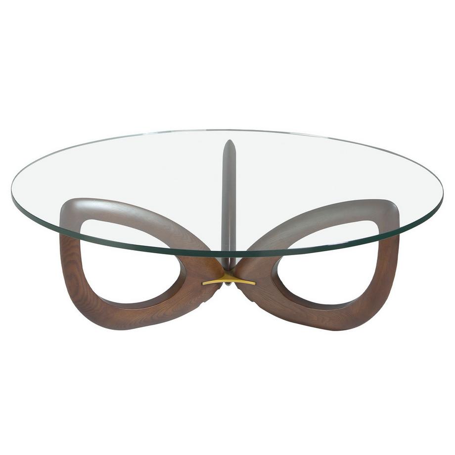ANGEL CERDA Table basse ronde en verre trempé et noyer  