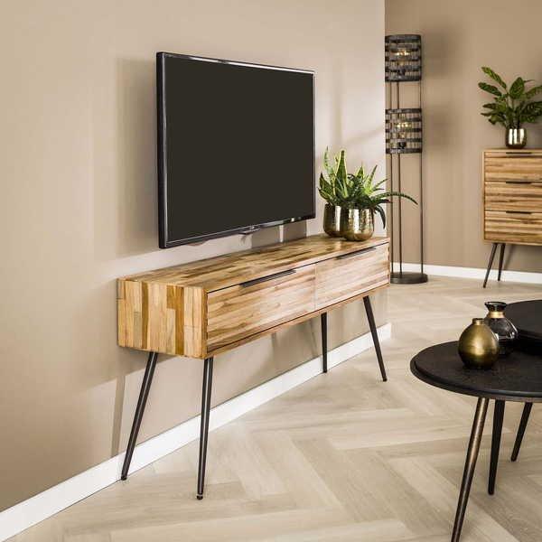 mutoni Porta TV Teca Strip 2 cassetti in teak stagionato  