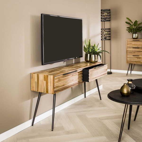 mutoni Porta TV Teca Strip 2 cassetti in teak stagionato  