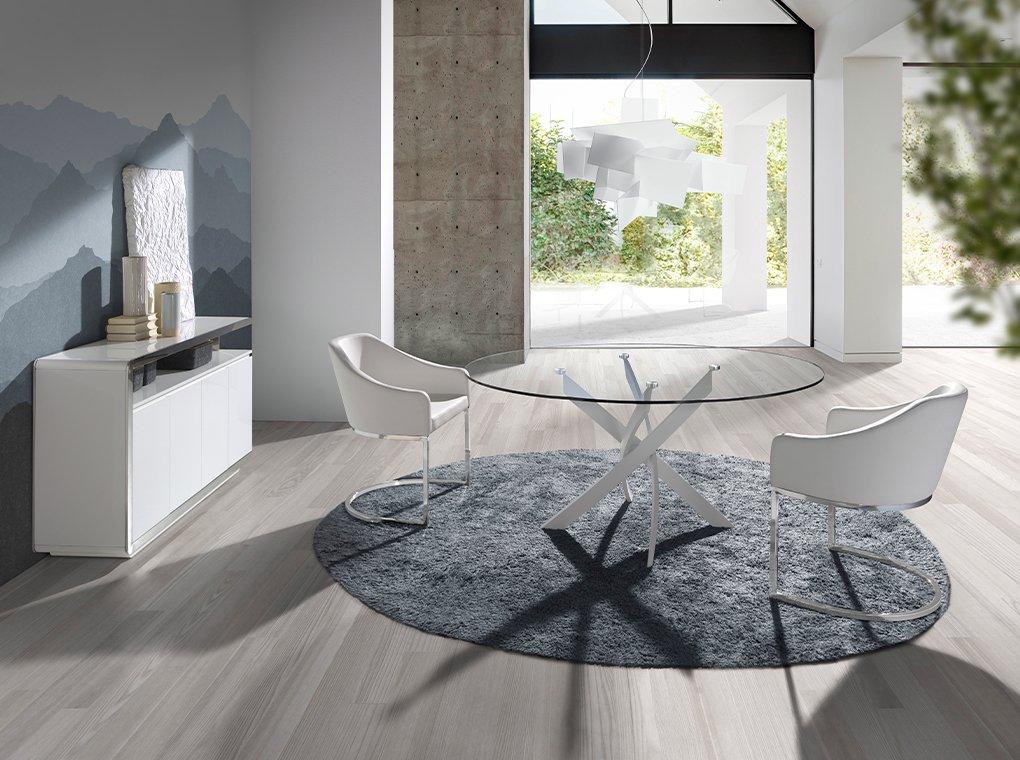 ANGEL CERDA Credenza legno bianco e base in acciaio cromato  