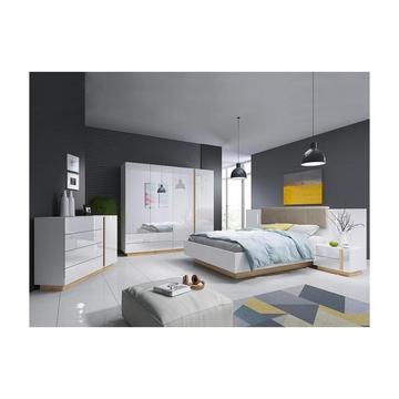 Letto con comodini Con LED Bianco brillante e Rovere MURARI