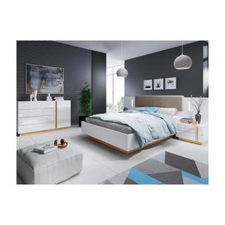 Vente-unique Bett mit integrierten Nachttischen MURARI mit LEDs Hochglanz Eiche  