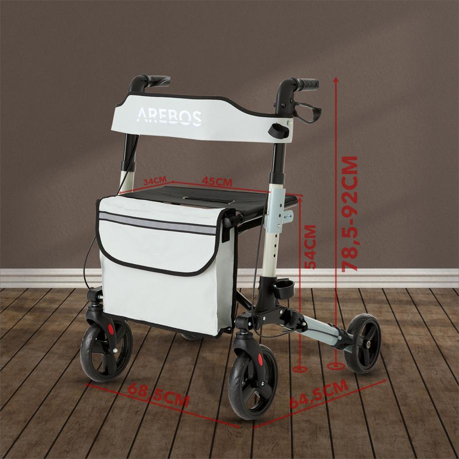 Arebos  Alu Rollator | Klappbar | Leichtgewichtsrollator | 6 Höheneinstellung 