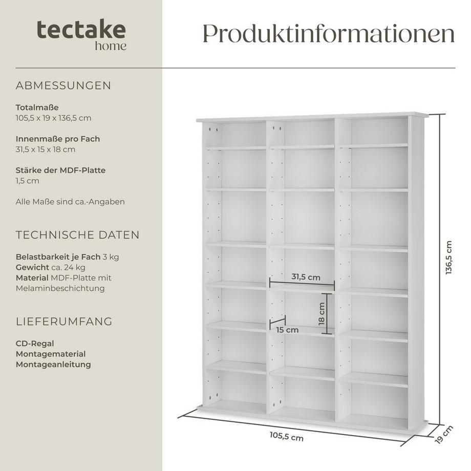 Tectake Scaffale per CD e DVD Stevie effetto legno  