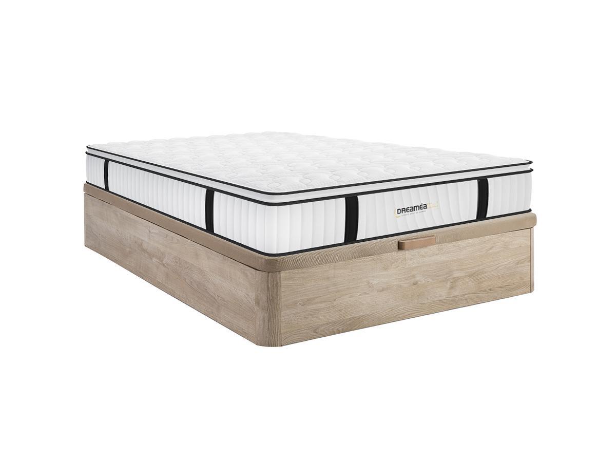 Vente-unique Ensemble 140 x 190 cm sommier coffre naturel clair + matelas anti-feu ressorts ensachés et surmatelas intégré ép.28cm - DELICE de DREAMEA HOTEL  